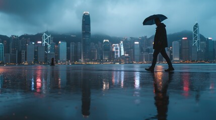 Aufkleber - A person walking in the rain with an umbrella. Suitable for various purposes