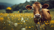 A Beautiful Cow On A Meadow