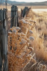 Poster - A picture of a wooden fence standing in the middle of a field. Perfect for adding a rustic touch to any project