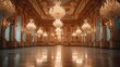 A grand room adorned with beautiful chandeliers, perfect for luxurious events or elegant interiors