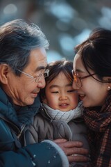 Poster - A heartwarming image of a man and a woman holding a child. Perfect for family, parenting, and love-themed projects