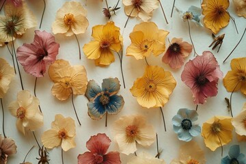 Poster - A bunch of flowers displayed on a wall. Perfect for adding a touch of nature to any space