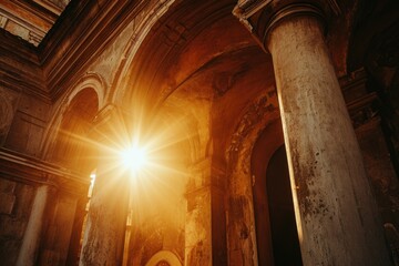 Poster - Sunlight shining brightly through the columns of a building. Perfect for architectural designs and concepts