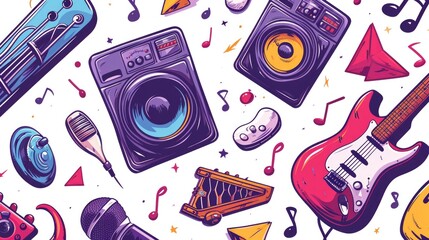 Poster - A collection of various musical instruments and a speaker. Ideal for music events, concerts, or music-related projects