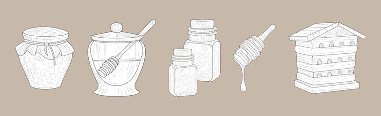 Sticker - Honey Product and Element Hand Drawn Vector Set