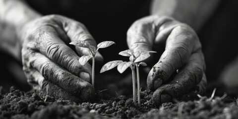 Poster - A pair of hands holding a small plant. Perfect for illustrating growth, nurturing, and sustainability.