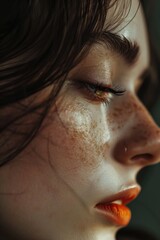 Canvas Print - A detailed shot of a woman's face with prominent freckles. Perfect for beauty, skincare, or natural beauty concepts