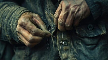 Aufkleber - A close-up view of someone tying a string. This image can be used to illustrate concepts of problem-solving, creativity, or crafts