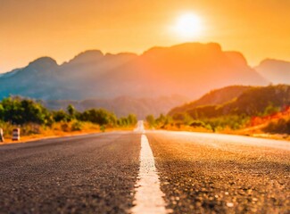 Canvas Print - Road to the mountains. Roadtrip travel background/wallpaper.