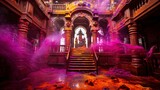 Fototapeta Konie - Color Splashes for Holi in Modern Temple