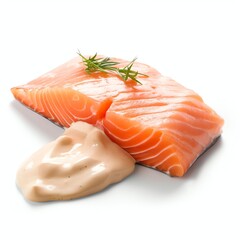 Wall Mural - a salmon in creamy garlic, studio light , isolated on white background