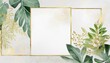 ready to use card herbal watercolor invitation design with leaves tropical watercolor background gold botanic illustration template for wedding frame