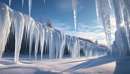 Poster - row of big frosty icicles in nature