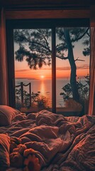 Wall Mural - Serene Sunset View with Cozy Bedroom Decor