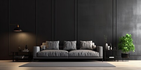 Wall Mural - a contemporary black living room in an empty apartment.