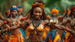 © Alina - A young African woman is dancing a traditional dance in a group of people