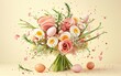 a bouquet made of ham slices boiled eggs and spring onion 