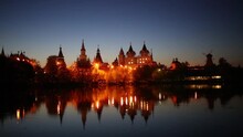Beautiful View With A Kremlin And Pond At Izmailovsky Park In Evening.