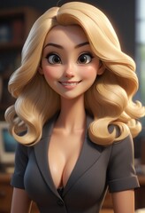 Wall Mural - Cartoon 3d businesswoman in a business suit is smilin