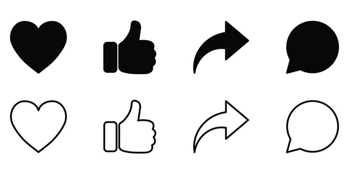 Like, Comment, Share icons, Social media icons 