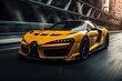 A photo Yellow sport car with black auto tuning on the road Generative AI