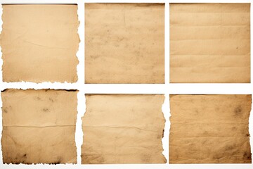 Wall Mural - Set of old parchment antique paper sheet or vintage aged grunge stain texture isolated background