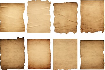 Wall Mural - Set of old parchment antique paper sheet or vintage aged grunge stain texture isolated background