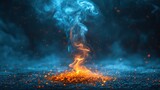 Fototapeta Kosmos -  a close up of a fire in the middle of a road with smoke coming out of the top of it and a lot of orange and blue smoke coming out of the top.