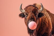 Bison Blowing Bubble Gum. AI Generative Art
