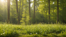 The Background Trees Frame A Field Of Grass, Kissed By The Sun's Rays And Enhanced By An Anamorphic Lens Flare