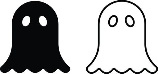 Ghost spooky character icon set isolated on transparent Background. Ghost flat line vector collection Emotion Variation. Creepy horror images. Doodle cute ghosts Halloween. Scary ghostly monsters.