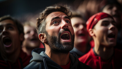 Sticker - Young adults screaming in excitement at sports event generated by AI