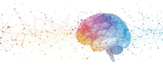 Aufkleber - a diagram of a brain isolated and colored, in the style of multifaceted geometry Generative AI