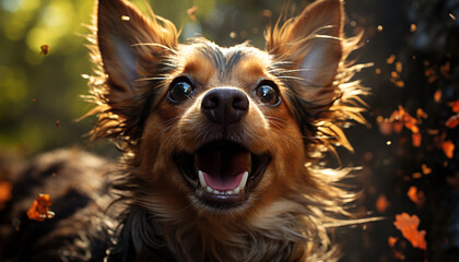 Canvas Print - Cute puppy playing in the wet grass generated by AI