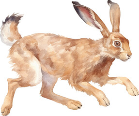 Aufkleber - Hare running watercolor created with Generative AI technology