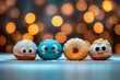 A playful bunch of donuts, complete with eyes and colorful sprinkles, enjoy their indoor adventure as cheerful toys and tasty snacks
