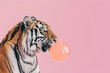 Tiger blowing bubble gum. AI generative art