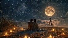 Young Couple Looking Out To Romantic Night Sky In Valentines Day Pragma