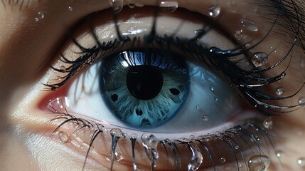 Canvas Print -  a close up of a person's eye with drops of water on the iris and the iris of the eye.