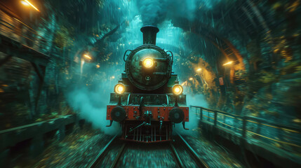 Wall Mural - steam locomotive in tunnel