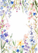© zenina - Beautiful floral frame with hand drawn watercolor summer flowers. Stock clip art. Invitation card.