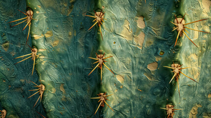 Wall Mural - Close Up View Of Cactus Texture.Intricate Cactus Details With Vivid Spines. Macro Majesty