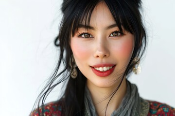 Wall Mural - Portrait of a Chinese woman over white background.