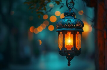 Wall Mural - a shabby elegant lantern lit in a city in a bright light