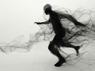 Canvas Print - a man in black and gray running through lines and networks Generative AI