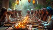 © zenith - Group of muslim people ramadan iftar with friends and family