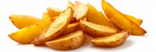 Collection Of Delicious Potato Wedges, Isolated On White Background. Banner