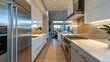 modern kitchen with gleaming countertops and stainless steel appliances, exuding elegance and functionality