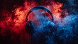 headphones with colored smoke on a dark background.