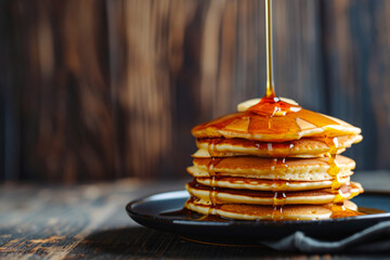 Homemade stack classic pancakes with maple syrup. Generative AI